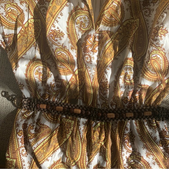 Silvian Heach Romper. light brown, tan, butter yellow on cream paisley print - Picture 10 of 10